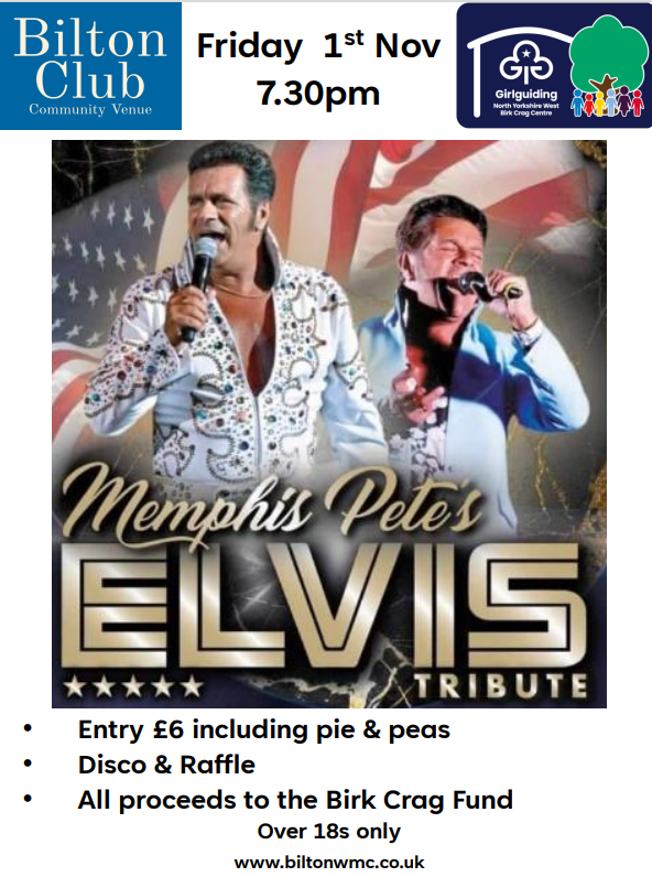 Friday 1st November 7.30pm Memphis Pete’s Elvis Tribute